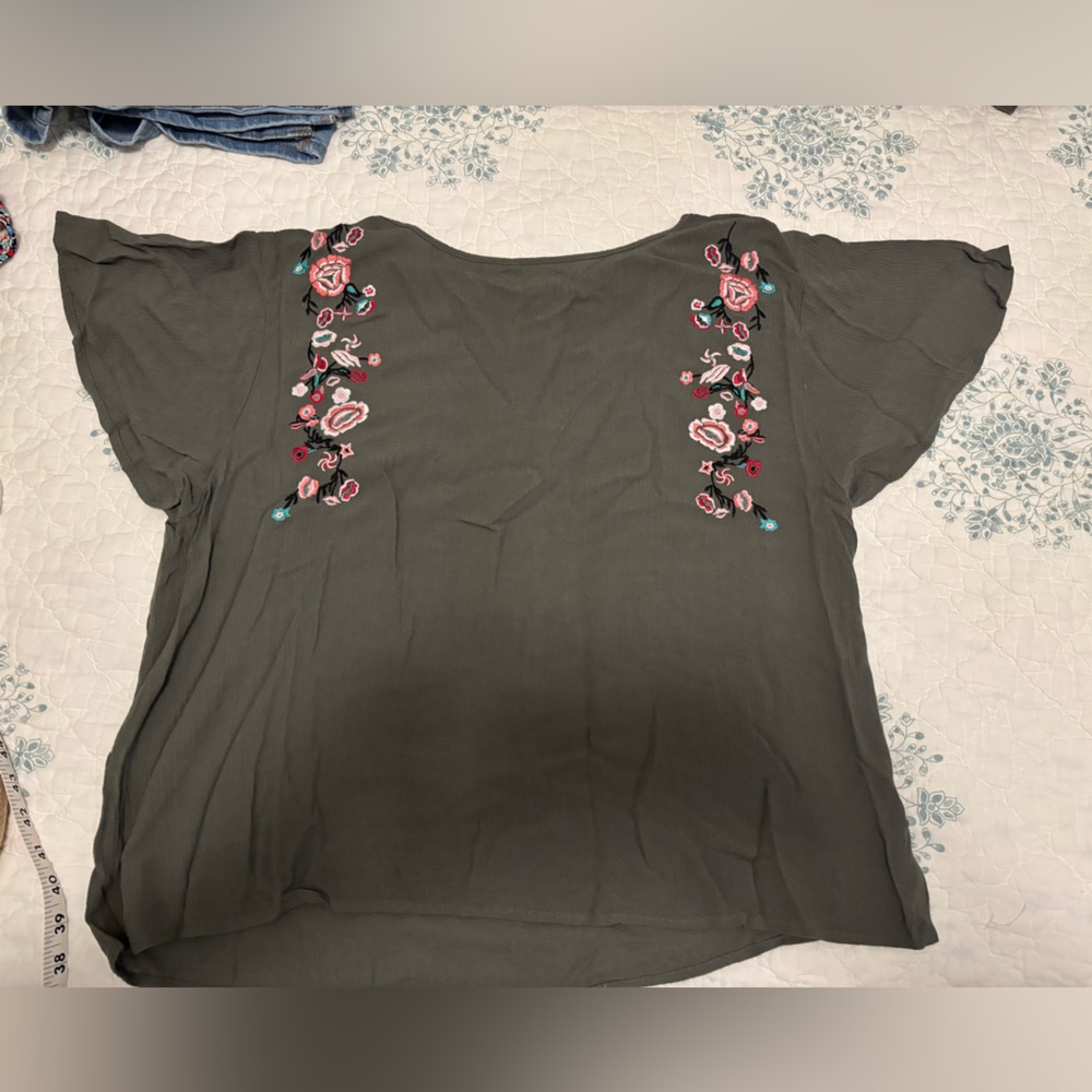 Cloud Chaser Green Flutter Sleeve Embellished Blouse
